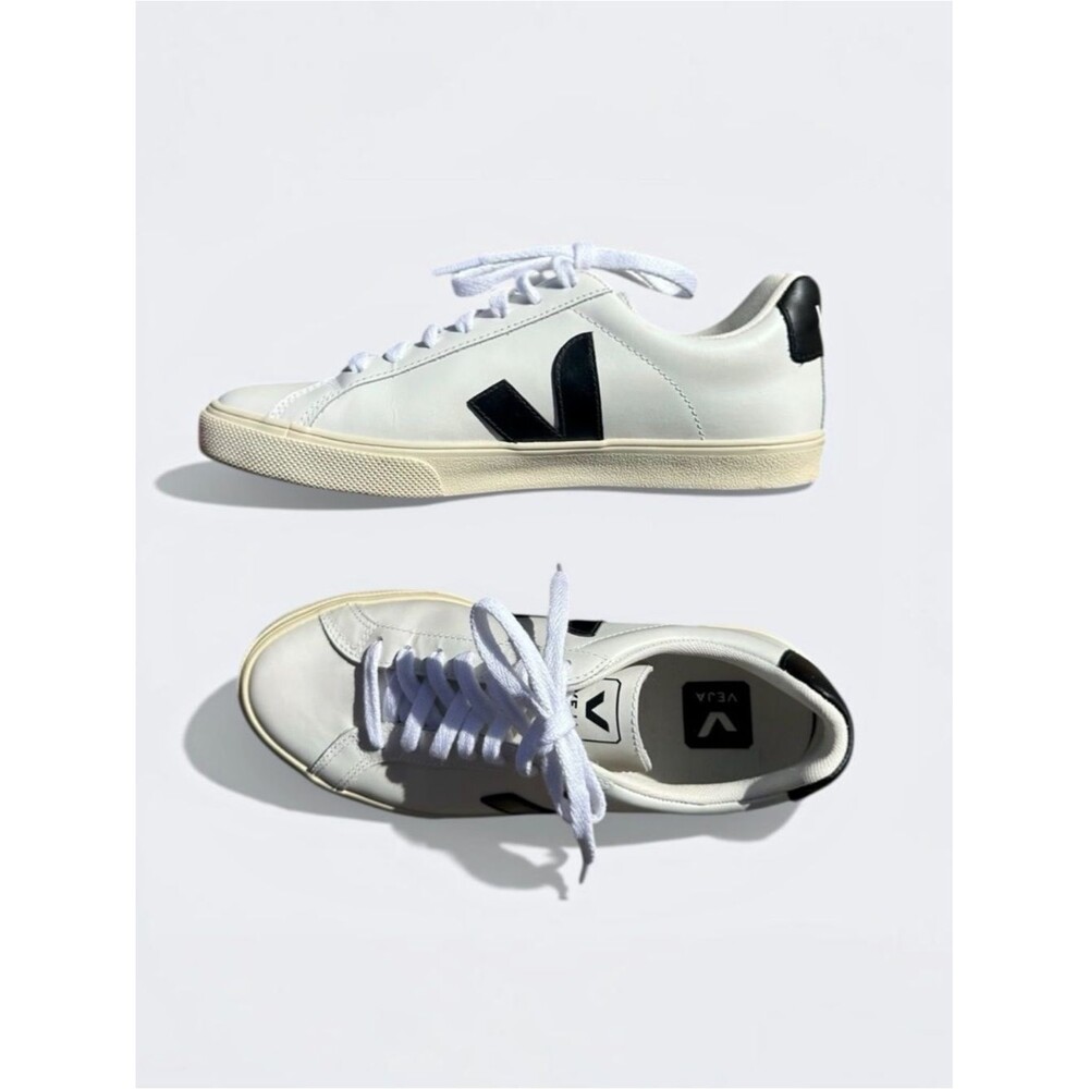 Veja Esplar Leather Sneakers White Black Low Top Lace Up Women’s Size 6 Minimal
